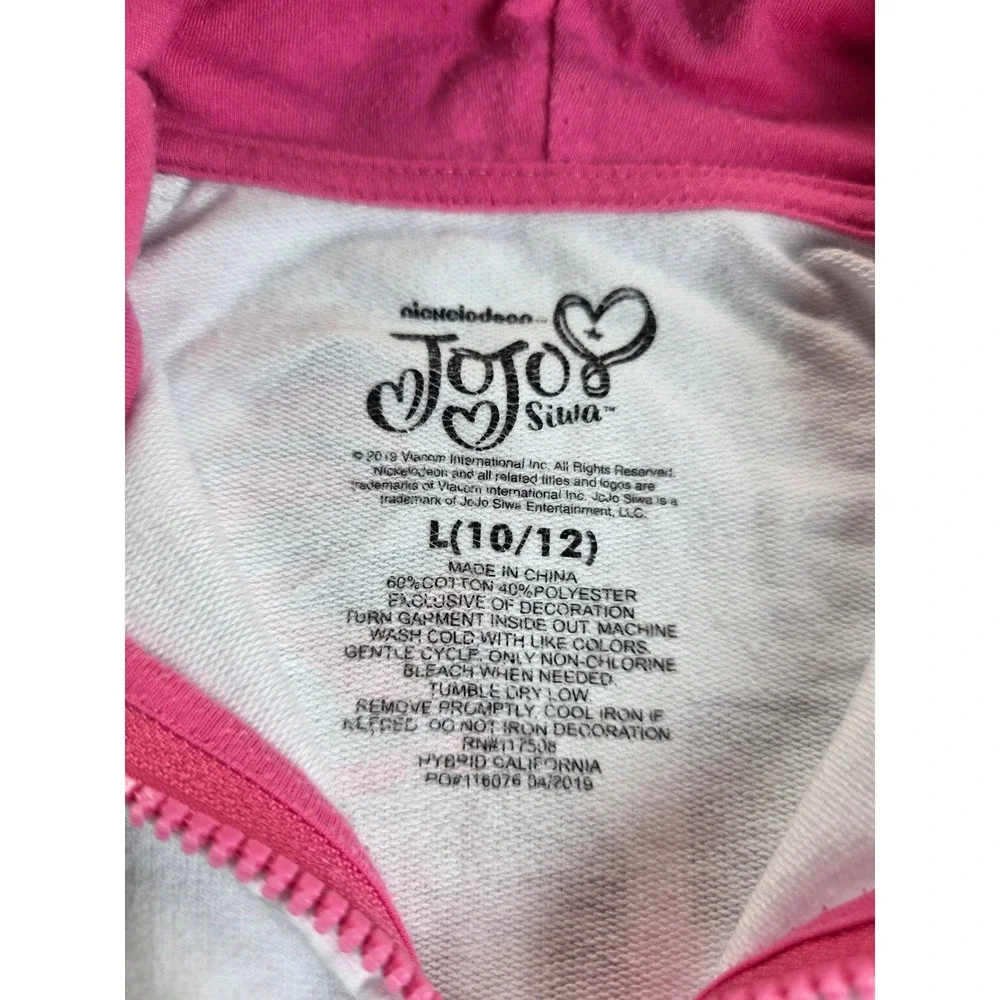 JoJo Siwa Nickelodeon Girls Zip Up Hoodie Bow White Black Pink Size L 10/12 Y2K
